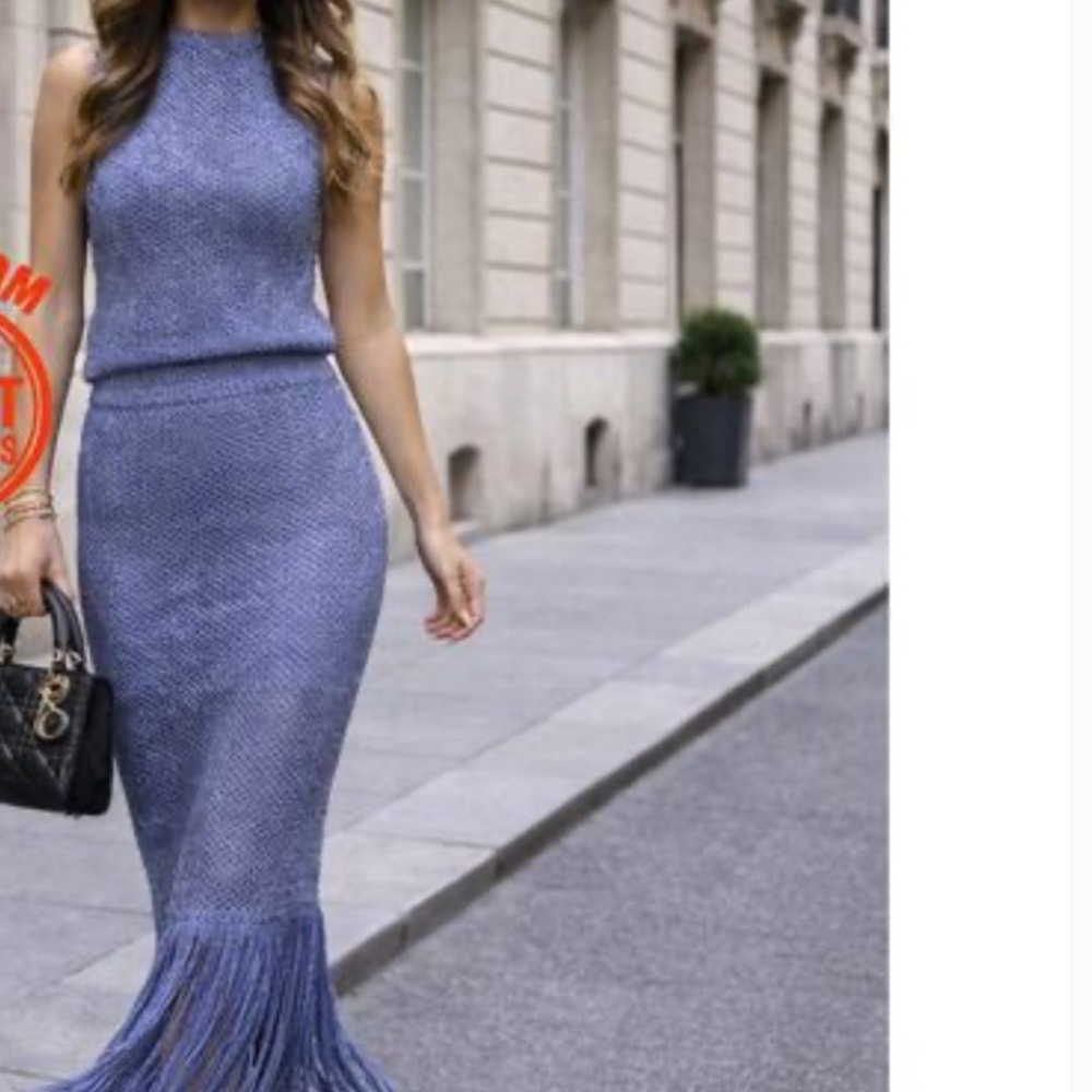 Mango Light Blue Open-Knit Tank Top